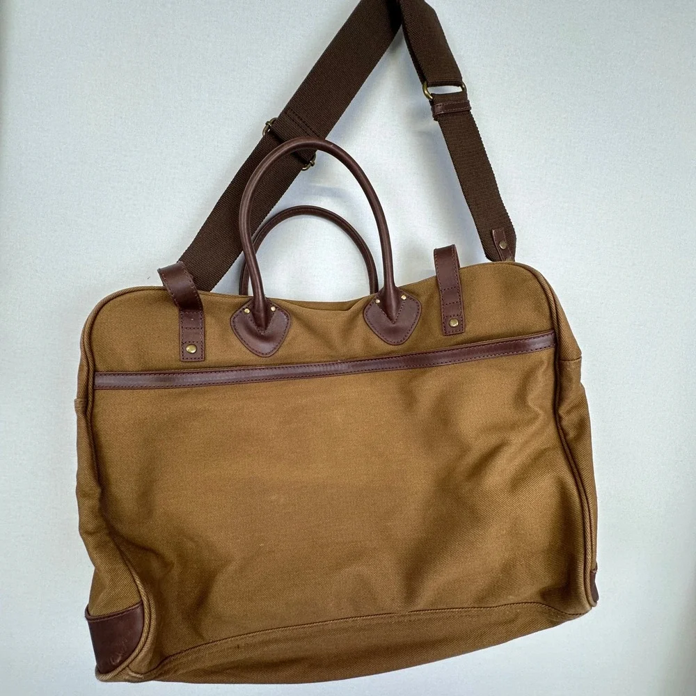 J.Crew Canvas Leather Weekender Duffel Brown Khaki Travel Bag OS